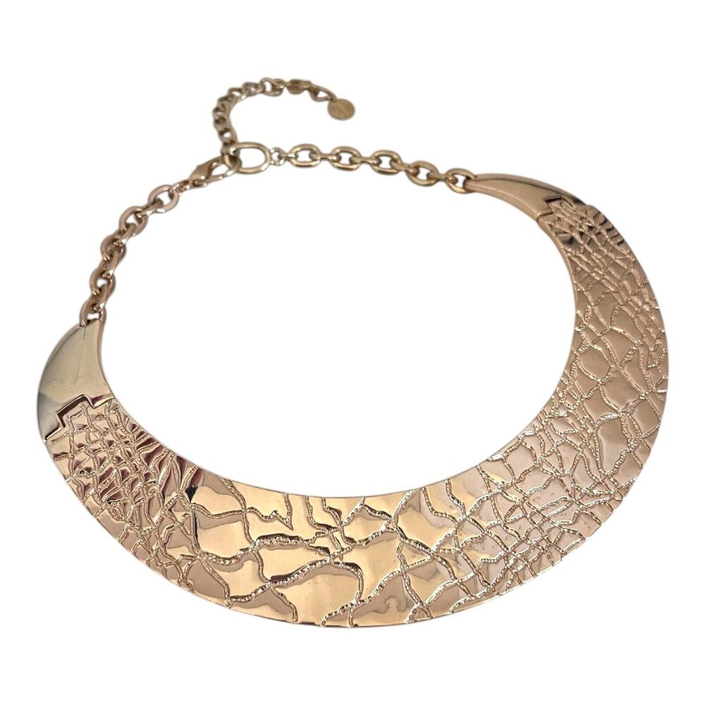 Gold Tone Talbot's Necklace Textured Design Statement - 11Z